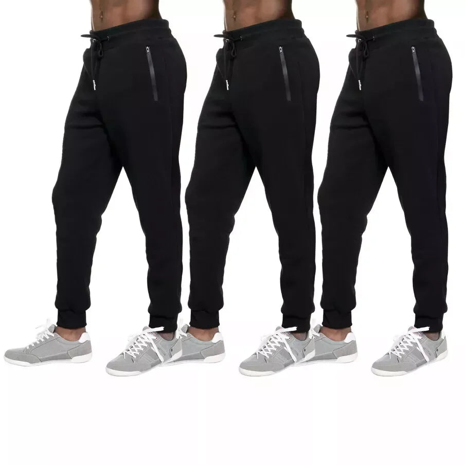 3 PACK: Men's Fleece Lined Slim Fit Casual Tech Jogger Sweatpants Zipper Pockets for Casual Wear, Sports, and Loungewear S-3XL