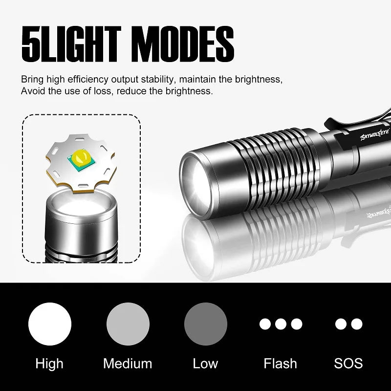 Portable LED Flashlight Pocket Super Bright High Lumens Handheld Pen Light Rechargeable 2 Slot Charger for Camping Outdoor