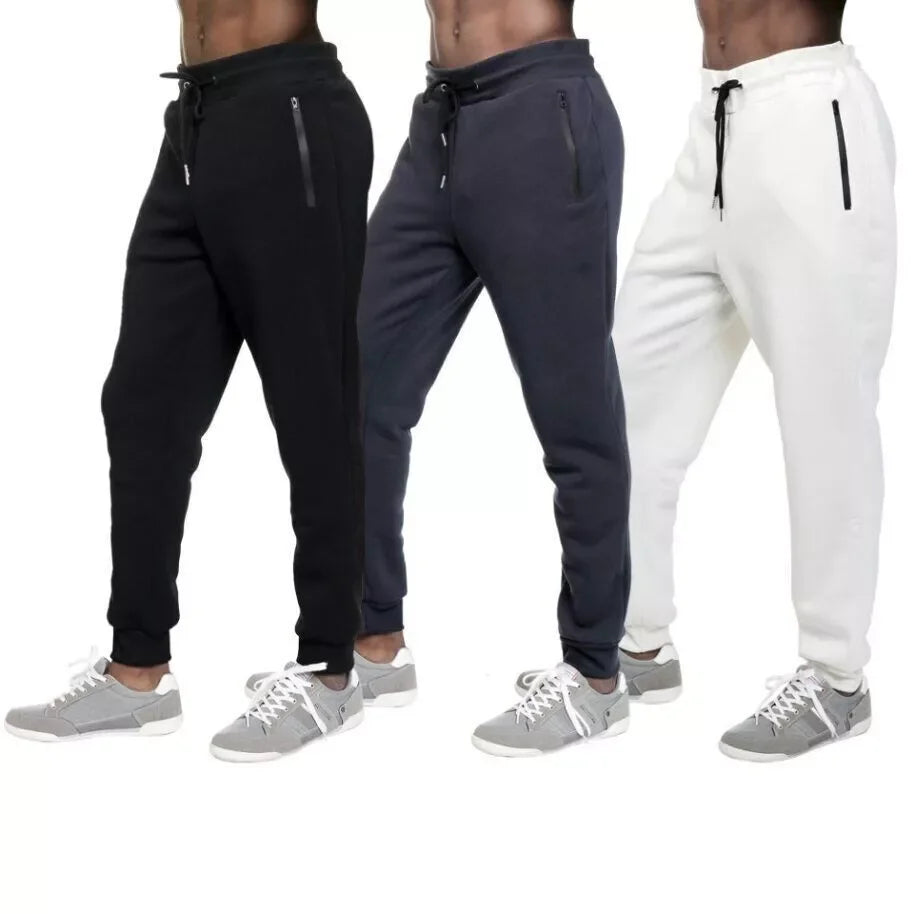 3 PACK: Men's Fleece Lined Slim Fit Casual Tech Jogger Sweatpants Zipper Pockets for Casual Wear, Sports, and Loungewear S-3XL