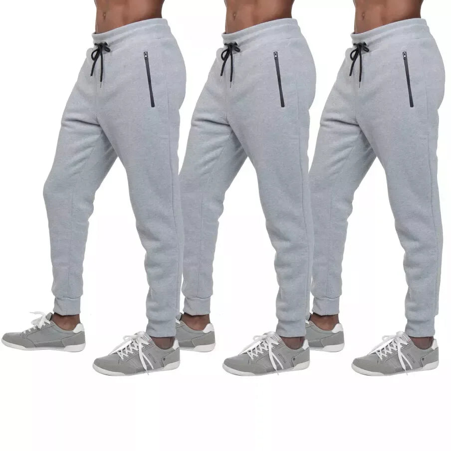 3 PACK: Men's Fleece Lined Slim Fit Casual Tech Jogger Sweatpants Zipper Pockets for Casual Wear, Sports, and Loungewear S-3XL