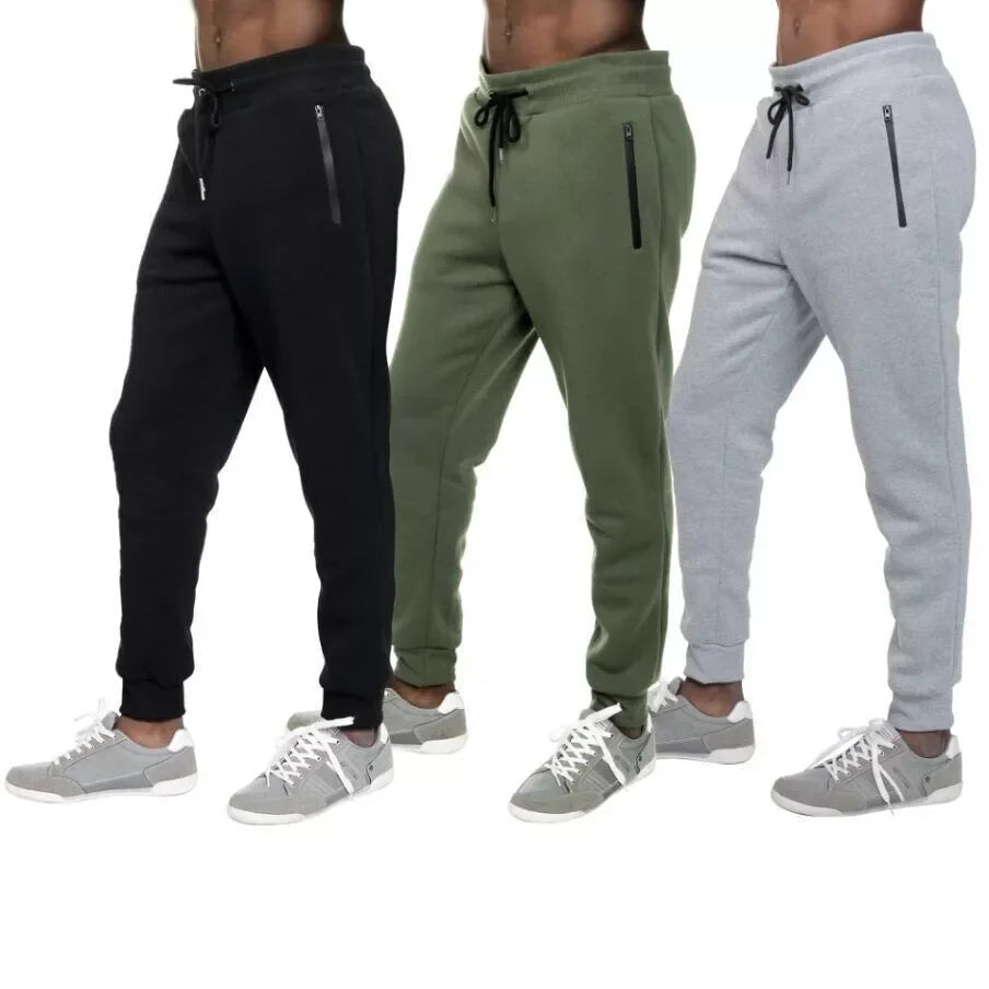 3 PACK: Men's Fleece Lined Slim Fit Casual Tech Jogger Sweatpants Zipper Pockets for Casual Wear, Sports, and Loungewear S-3XL