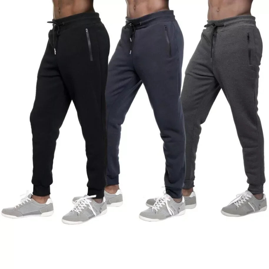 3 PACK: Men's Fleece Lined Slim Fit Casual Tech Jogger Sweatpants Zipper Pockets for Casual Wear, Sports, and Loungewear S-3XL