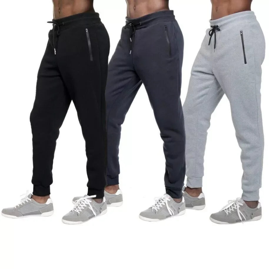 3 PACK: Men's Fleece Lined Slim Fit Casual Tech Jogger Sweatpants Zipper Pockets for Casual Wear, Sports, and Loungewear S-3XL