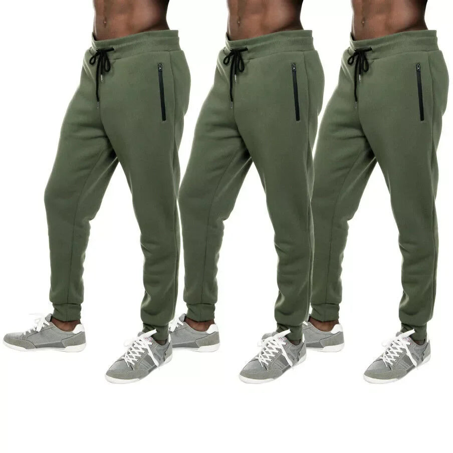 3 PACK: Men's Fleece Lined Slim Fit Casual Tech Jogger Sweatpants Zipper Pockets for Casual Wear, Sports, and Loungewear S-3XL