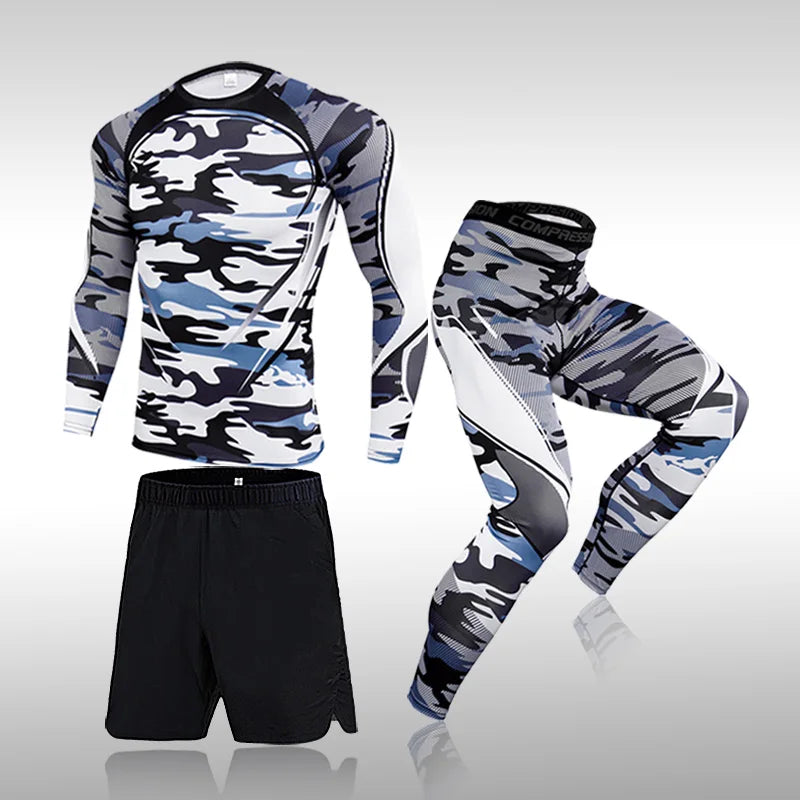 3 Pcs Set Men's Workout Sports Suit Gym Fitness Compression Clothes Running Jogging Sport Wear Exercise Rashguard Men