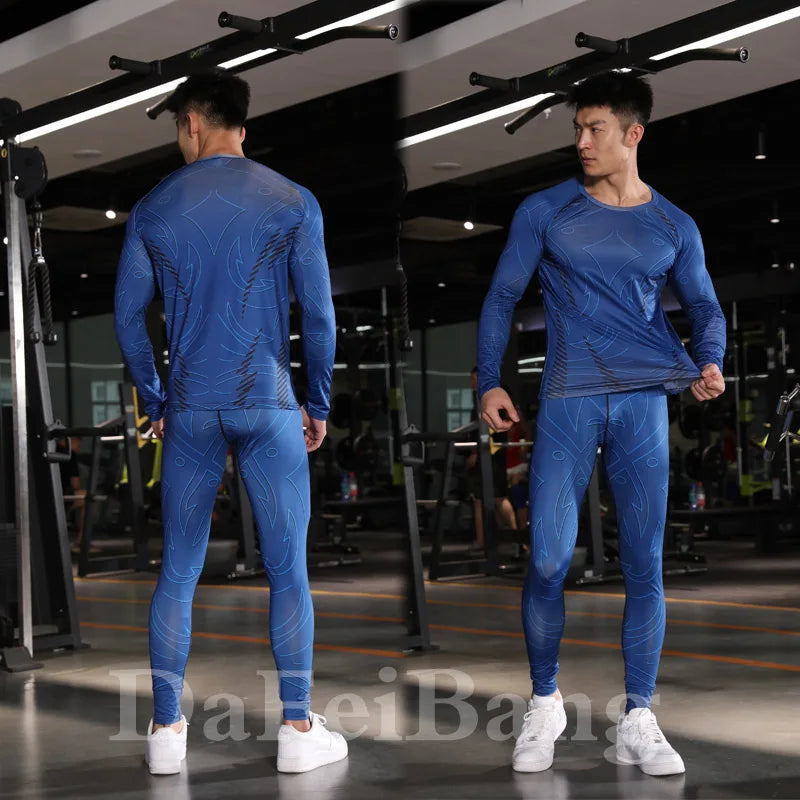 3 Pcs Set Men's Workout Sports Suit Gym Fitness Compression Clothes Running Jogging Sport Wear Exercise Rashguard Men