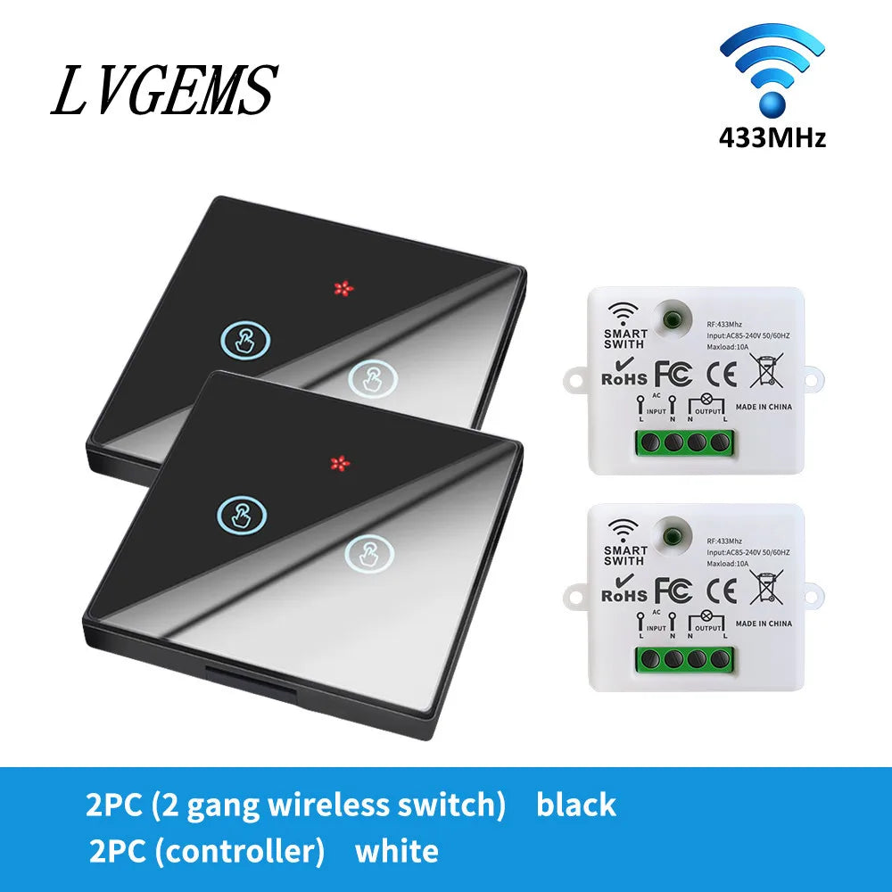 Wireless Remote Control Switch 1/2/3gang Touch Glass Panel Smart Home RF433 On-Off Bedside Dual Control Wall Light Switch