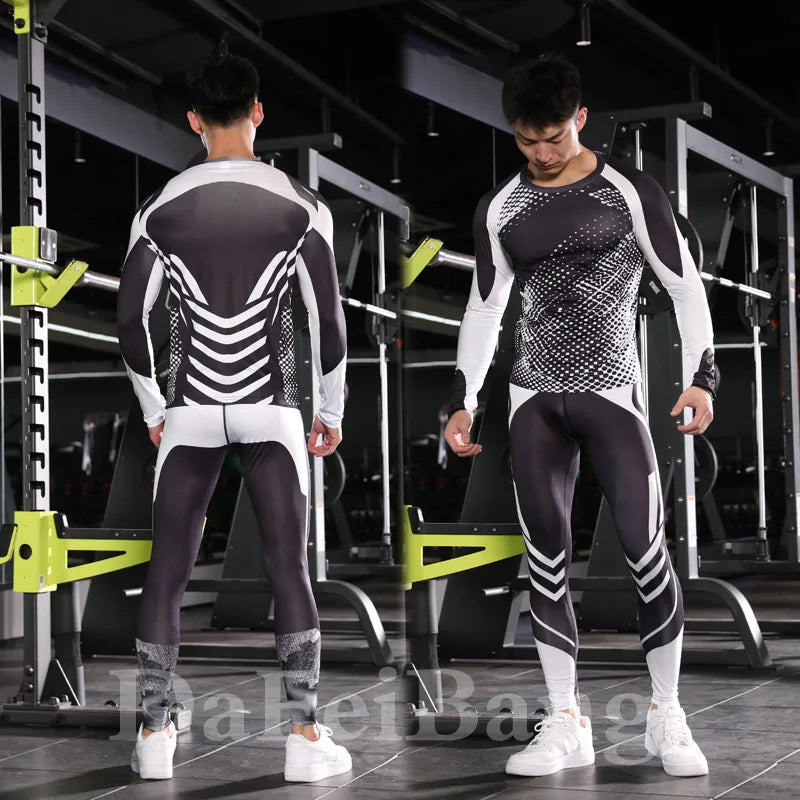 3 Pcs Set Men's Workout Sports Suit Gym Fitness Compression Clothes Running Jogging Sport Wear Exercise Rashguard Men