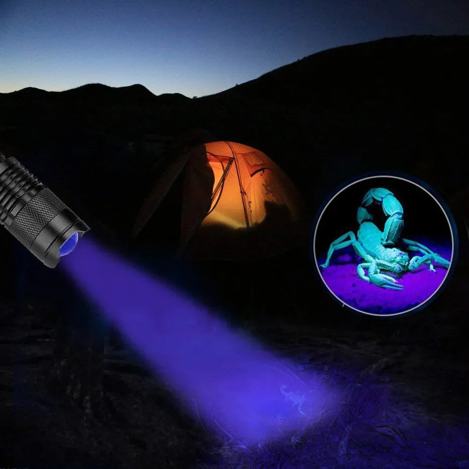 LED UV Flashlight Ultraviolet Torch With Zoom Function Mini UV Black Light Pet Urine Stains Detector Scorpion Hunting