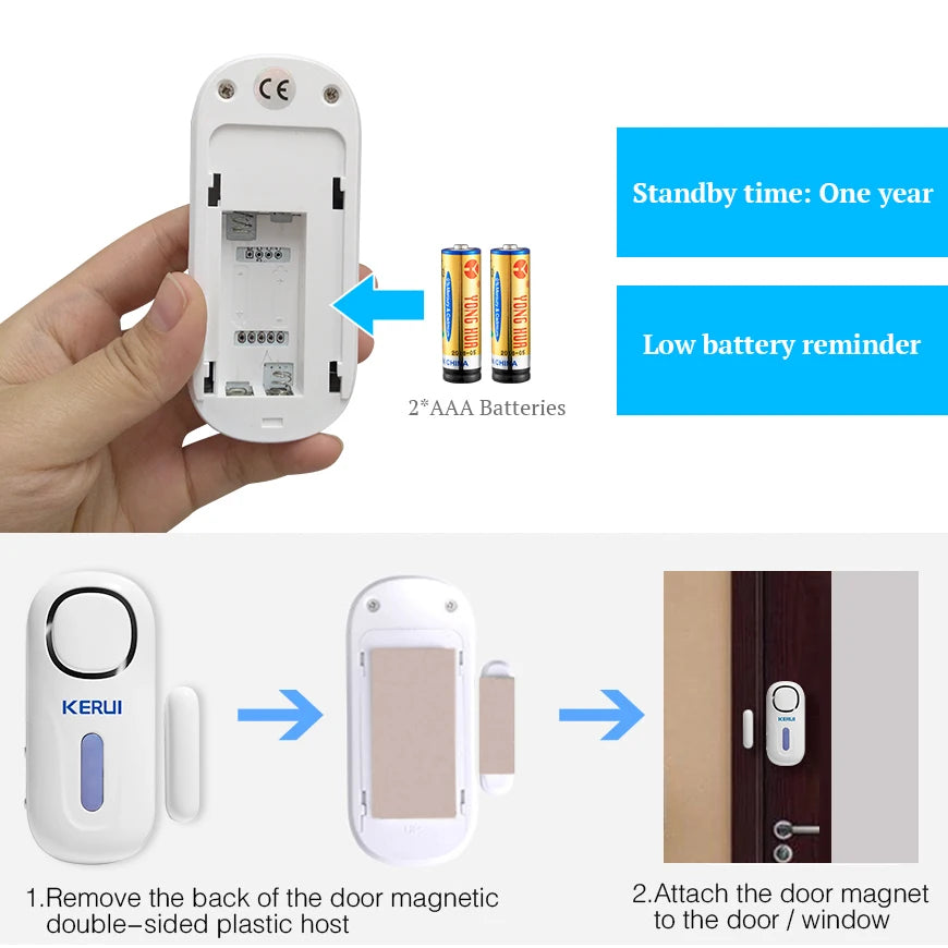 KERUI 120DB Alarm System Wireless Door/Window Entry Security Burglar Sensor Alarm PIR Magnetic Smart Home Garage System