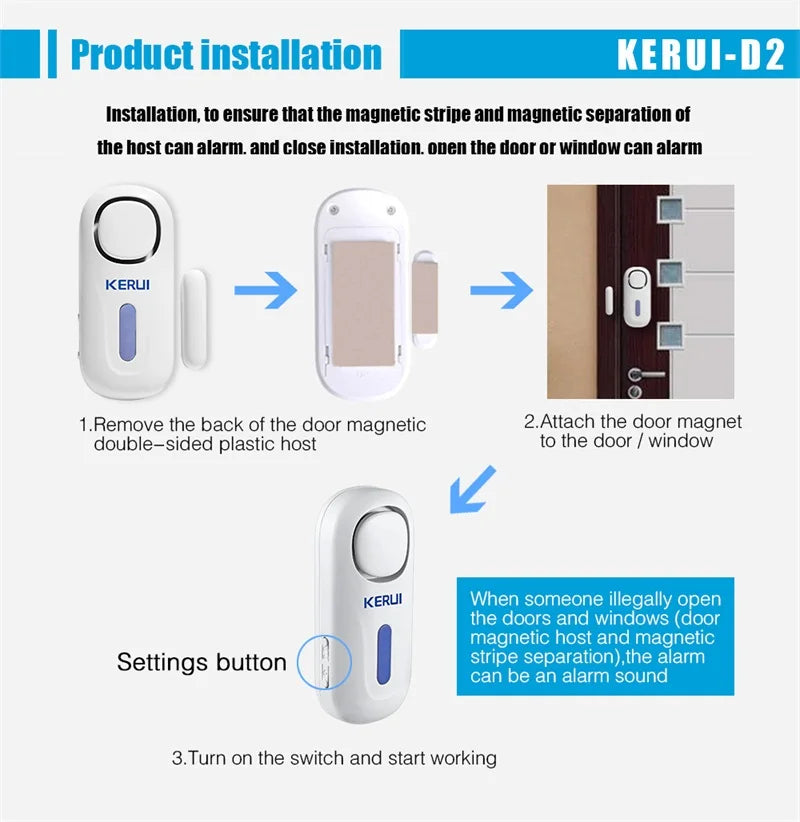 KERUI 120DB Alarm System Wireless Door/Window Entry Security Burglar Sensor Alarm PIR Magnetic Smart Home Garage System