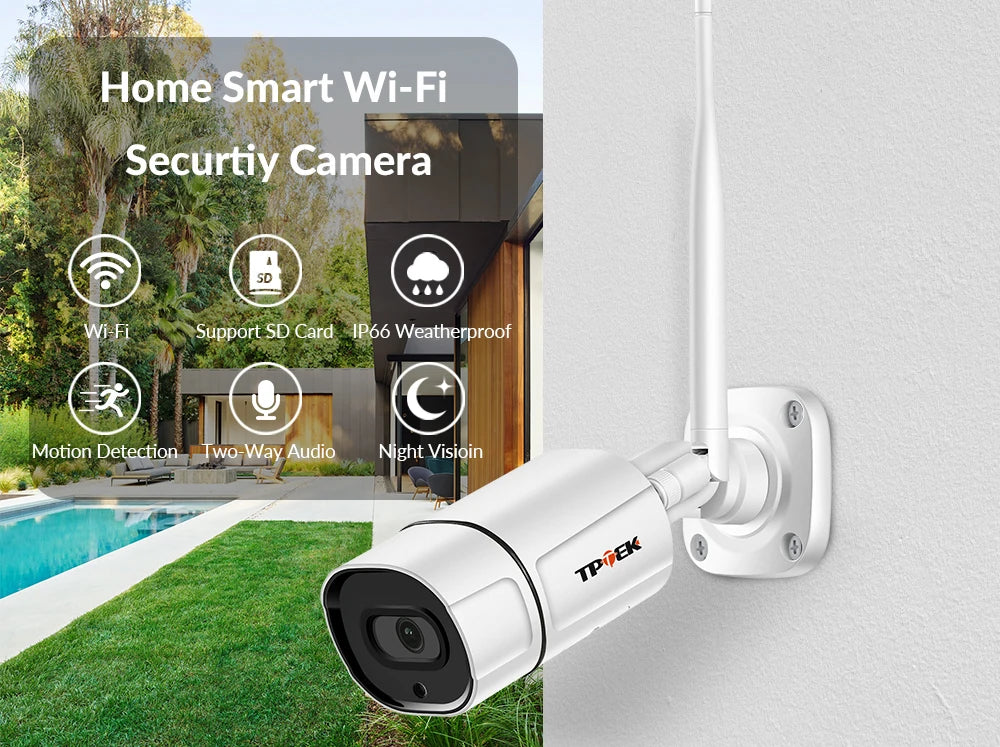 TPTEK 5MP IP Camera WiFi Surveillance Video Outdoor Camera Wireless Metal Bullet CCTV Wi Fi AI Human Detect CamHi CamHipro Cam