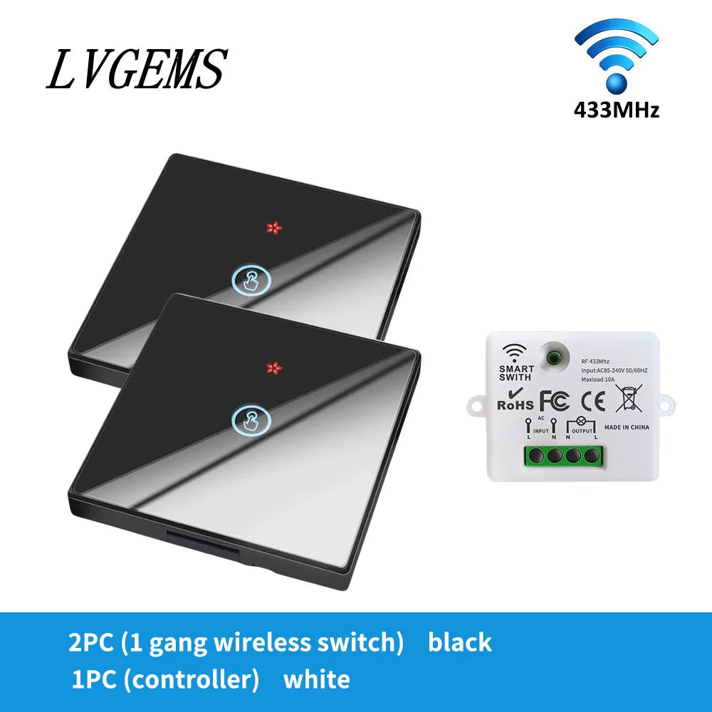 Wireless Remote Control Switch 1/2/3gang Touch Glass Panel Smart Home RF433 On-Off Bedside Dual Control Wall Light Switch