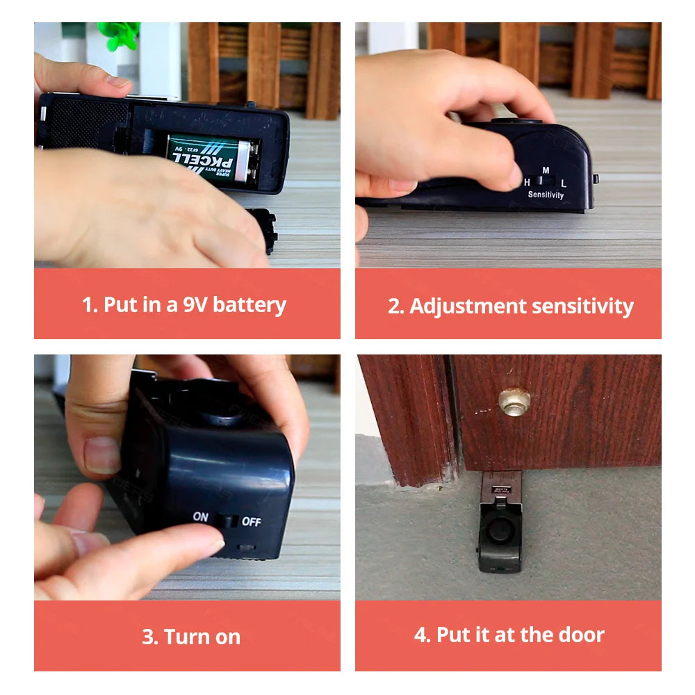 FUERS Wireless Door Stop Alarm System 120dB Loud Home Security Anti-Theft Door Block System Portable Doorstop Preasure Alarm