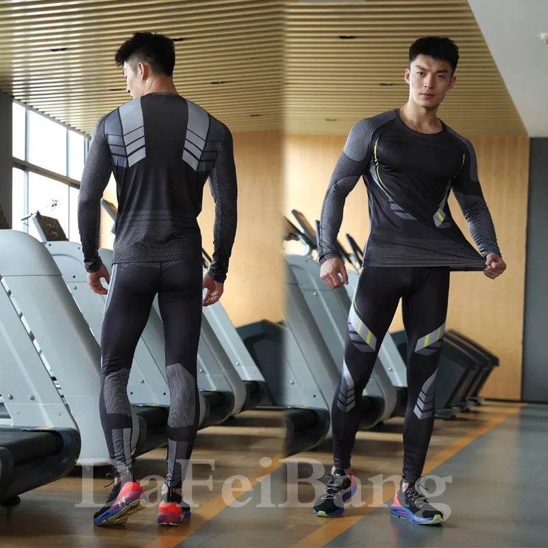 3 Pcs Set Men's Workout Sports Suit Gym Fitness Compression Clothes Running Jogging Sport Wear Exercise Rashguard Men