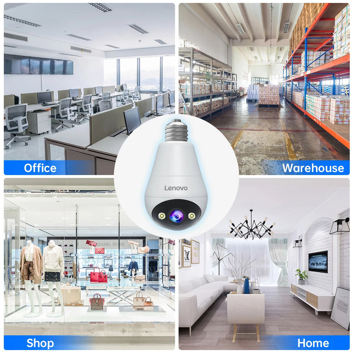 Lenovo 3MP WIFI E27 Bulb Security Camera Full Color Night Vision Two-Way Voice Intercom Smart Home Wireless Camera