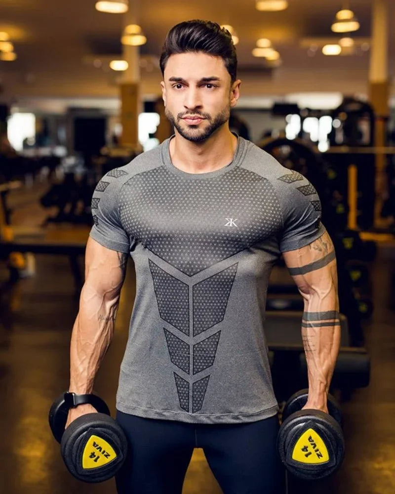 2024 Men Running Sports T-shirt Training Quick Dry Tight Short Sleeves Shirt Bodybuilding compress Fitness Tee Tops men Clothing