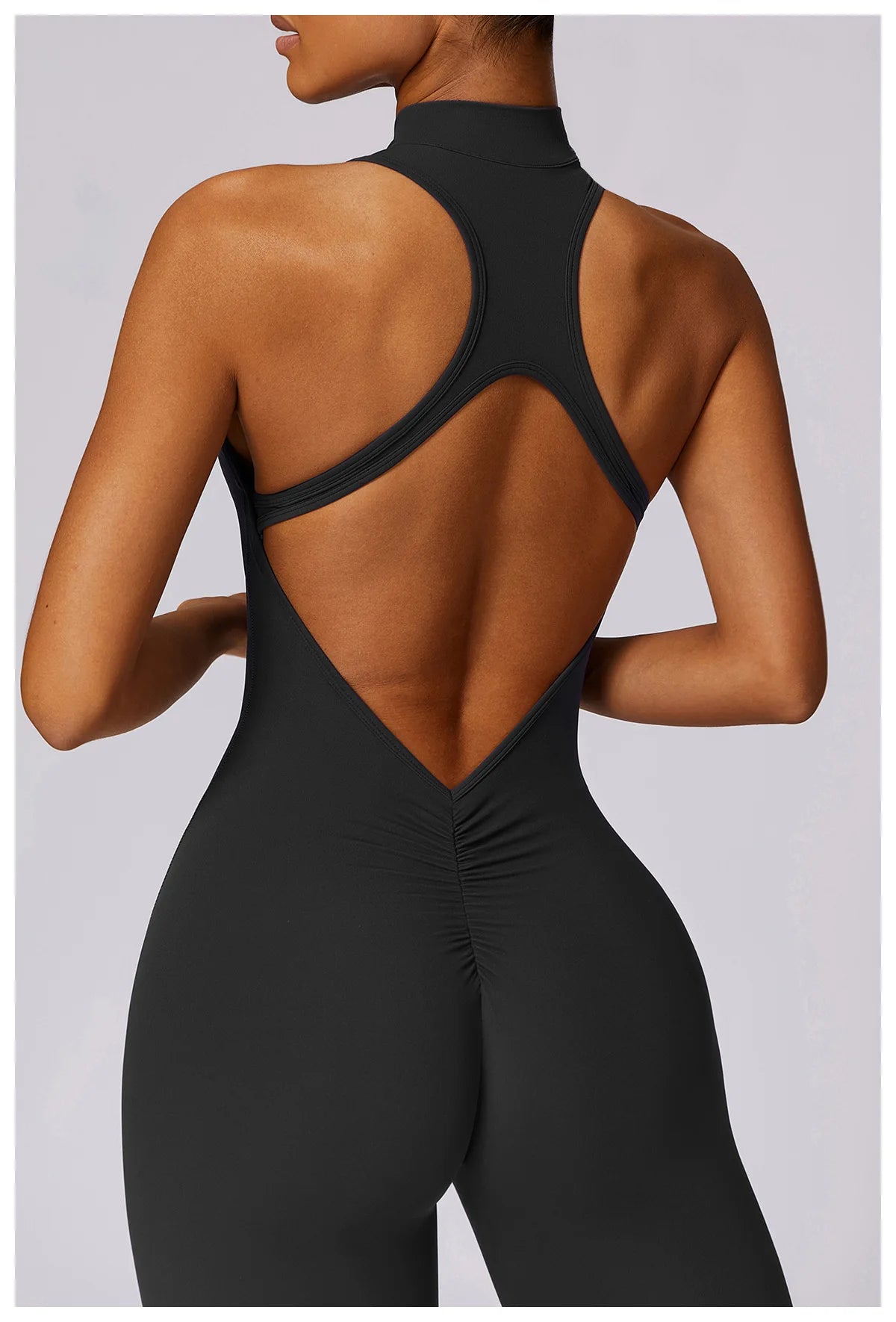 V Back One-piece Suit Women Sports Jumpsuit  Zippers Yoga Rompers Backless Sportswear Women Sleeveles Workout Bodysuits Female