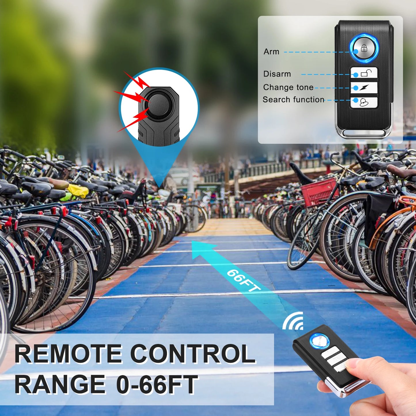 ELECTOP Bicycle Alarm 113dB Anti-Theft Wireless Vibration Remote Control Bike Motorbike Alarms Home Outdoor Security Protection