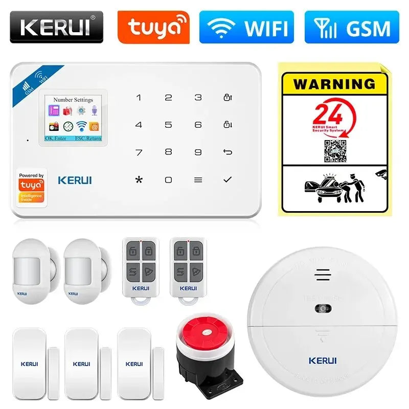 KERUI Tuya Smart WIFI GSM Security Alarm System Works With Alexa Home Burglar Motion Detector Smoke Door Window Sensor APP