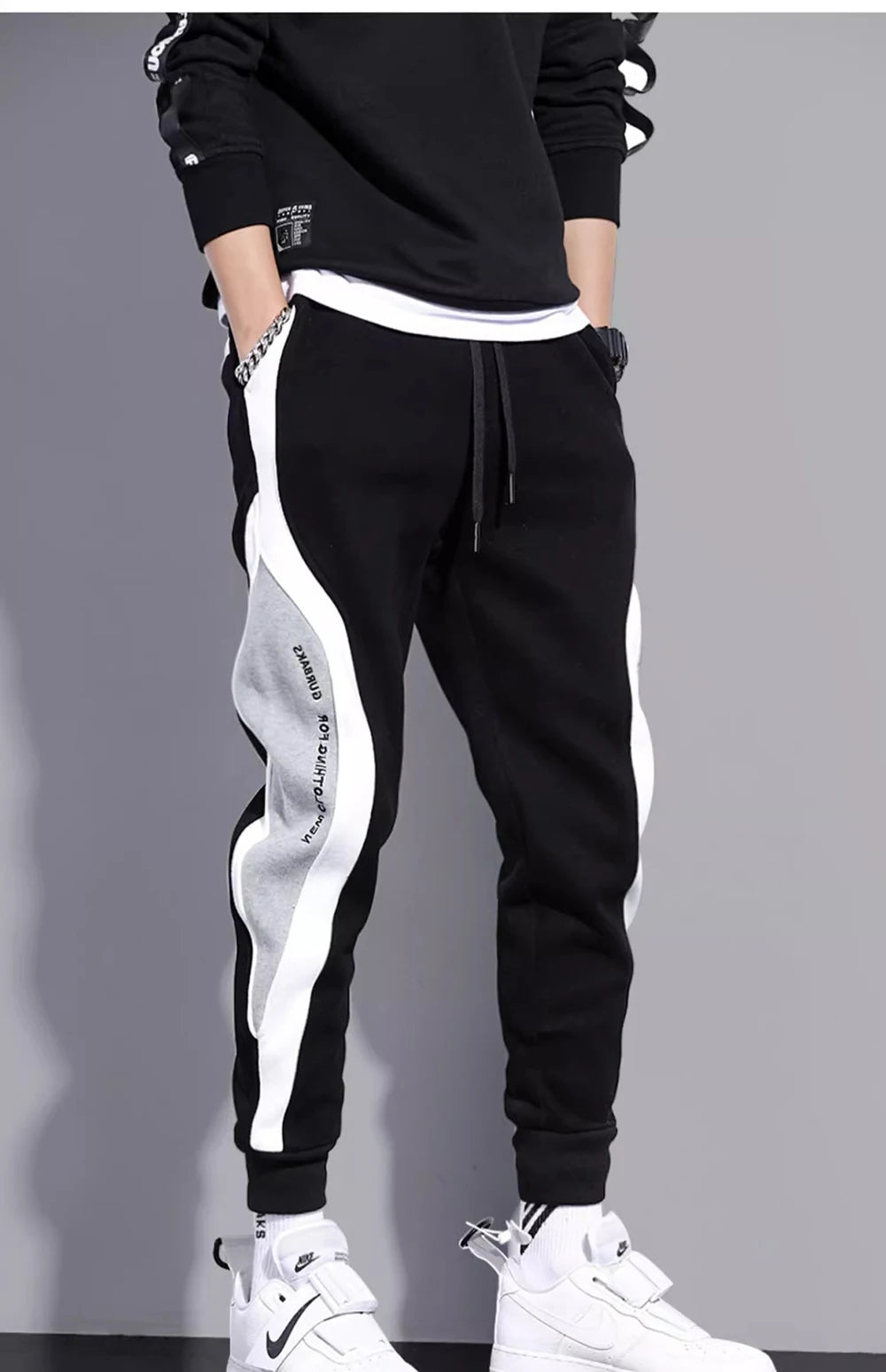 2024 Spring Autumn Men's Sports Pants Male Loose Fitting Leggings Patchwork Running Training Casual Pants Fashion Outfit Trouser