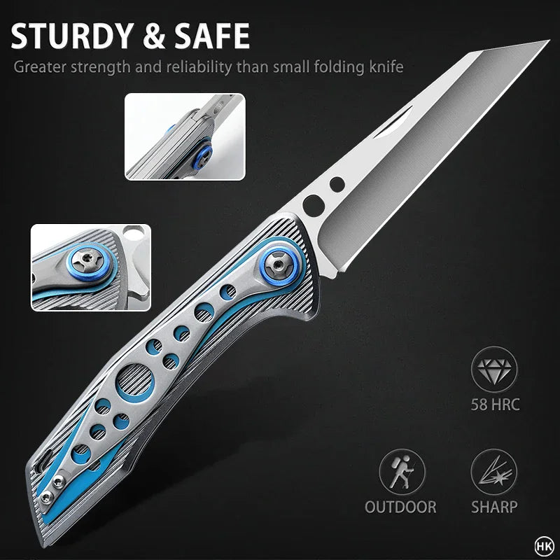 Stainless Steel Folding Fruit Knife, Striped Aluminum Handle Folding Knife, Household Fruit Cutting and Peeling Utility Knife