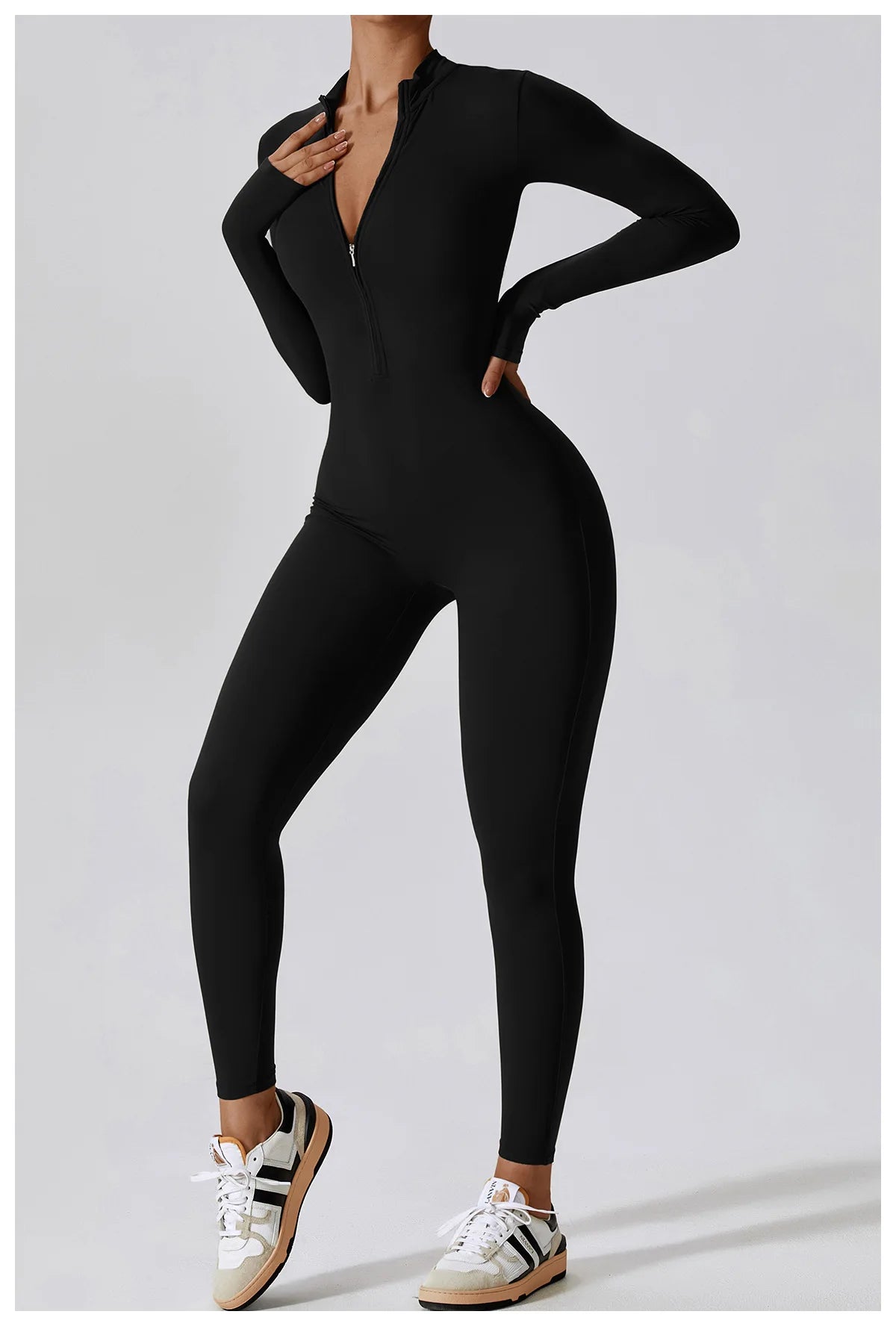 Women Yoga Jumpsuit Fitness Sports Suit Zipper Elastic One-Piece Bodysuits Gym Long Sleeve Gym Runing Push Up Workout Sportwear