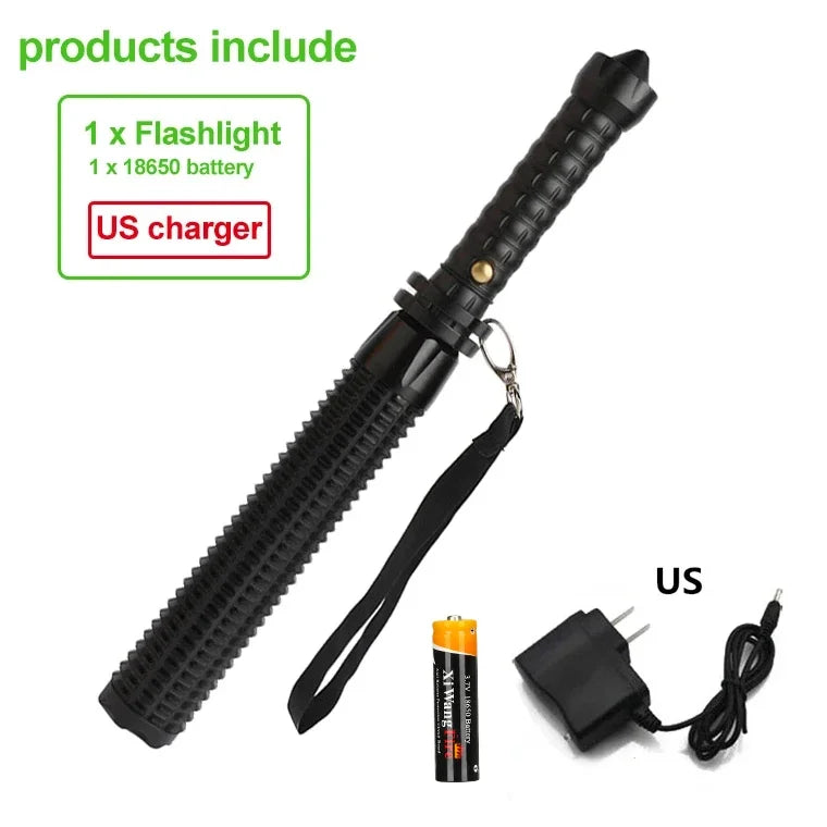 Baseball Bat LED Flashlight AluminumAlloy Focusable Zoomable Super Bright Self Defense Mace Light Tactical Baton Emergency Torch