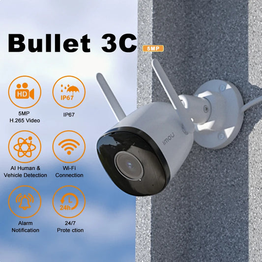 IMOU Bullet 3C 3MP/5MP IP Camera Outdoor WIFI Vehicle Detection IP67 Night Vision Security Protection Smart Cameras