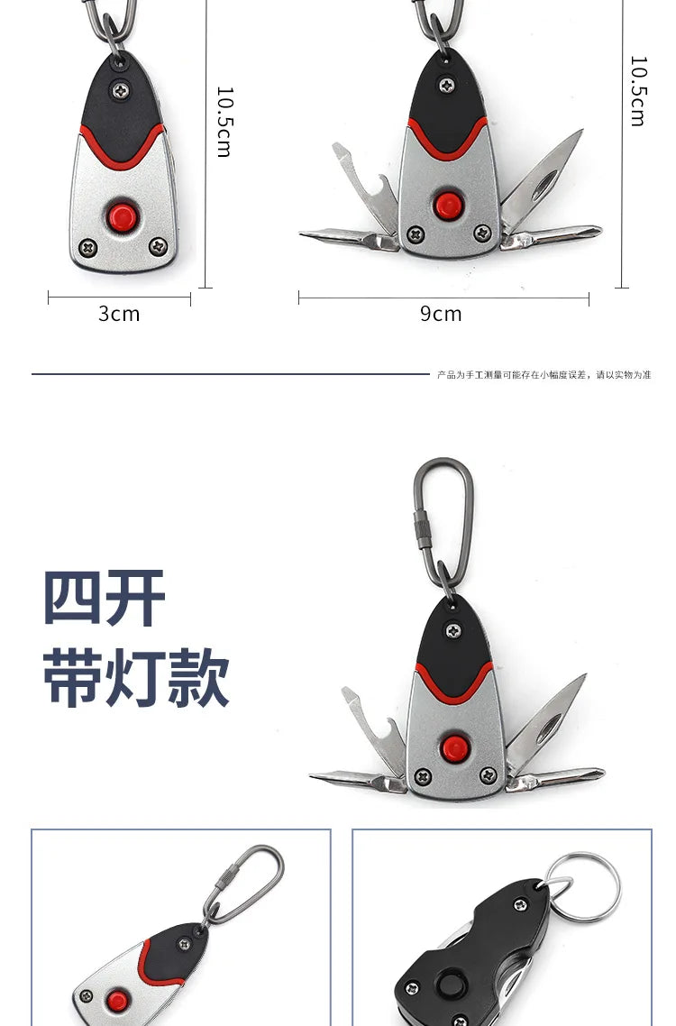 PortableScrewdriver StainlessSteel Tool Knife with LED Keychain Multi-functional Keychain Knife Gift Outdoor 6-in-1 Folding Mini