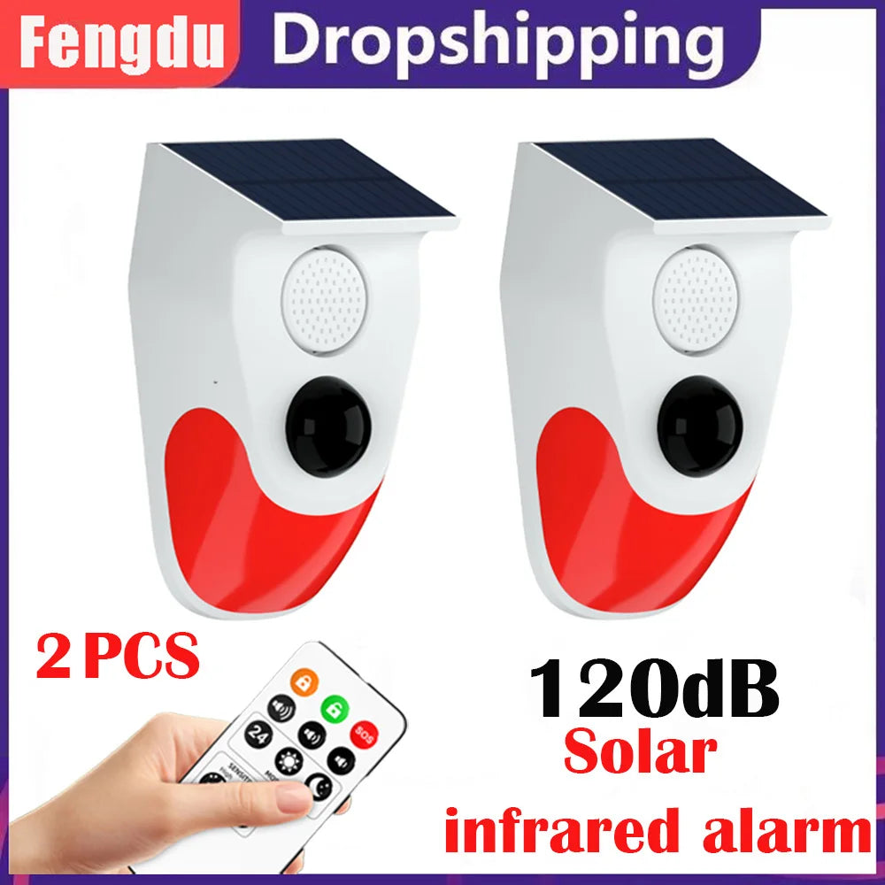 2PCS Outdoor Waterproof Wireless 120dB Charging Security Sound Alarm Detector PIR Motion Sensor For Home Burglar alarm system