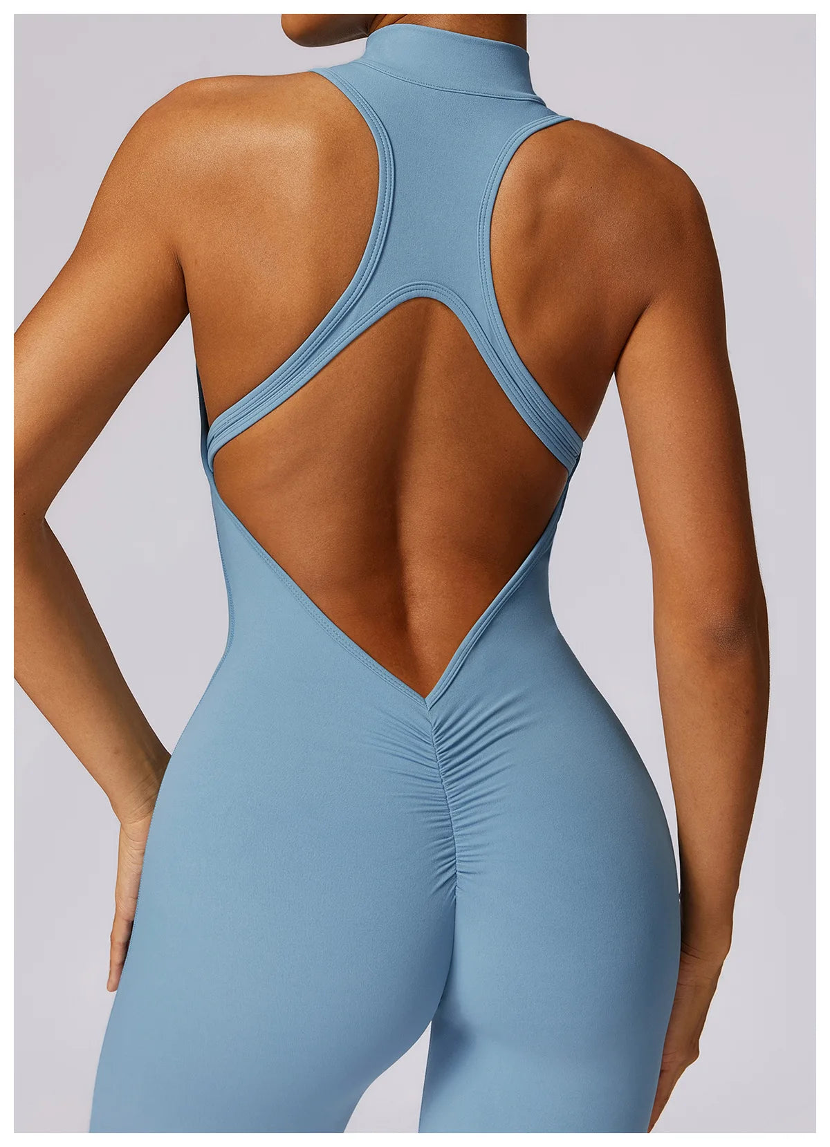 V Back One-piece Suit Women Sports Jumpsuit  Zippers Yoga Rompers Backless Sportswear Women Sleeveles Workout Bodysuits Female