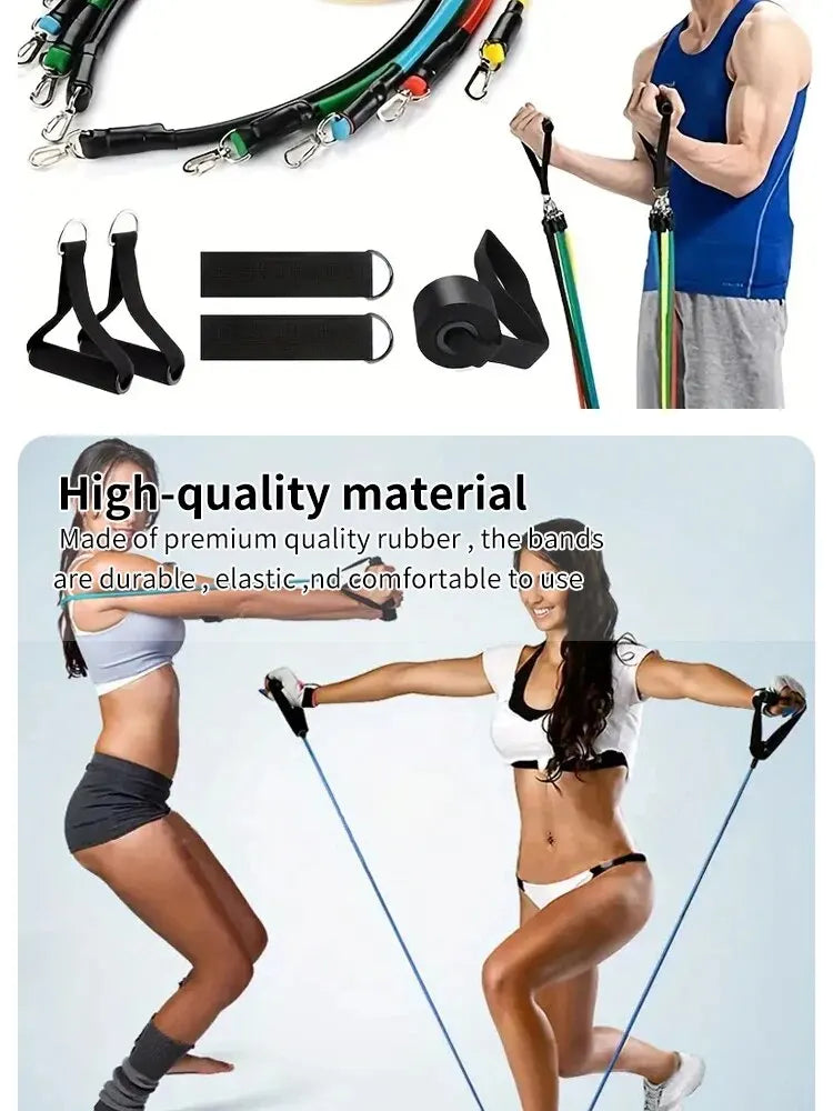 11pcs TPE Resistance Band Set Fitness Band Pull Rope Elastic Training Band With Door Anchor Handles Carry Bag Legs Ankle Straps