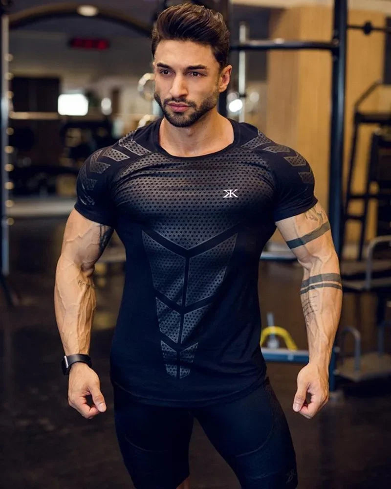 2024 Men Running Sports T-shirt Training Quick Dry Tight Short Sleeves Shirt Bodybuilding compress Fitness Tee Tops men Clothing