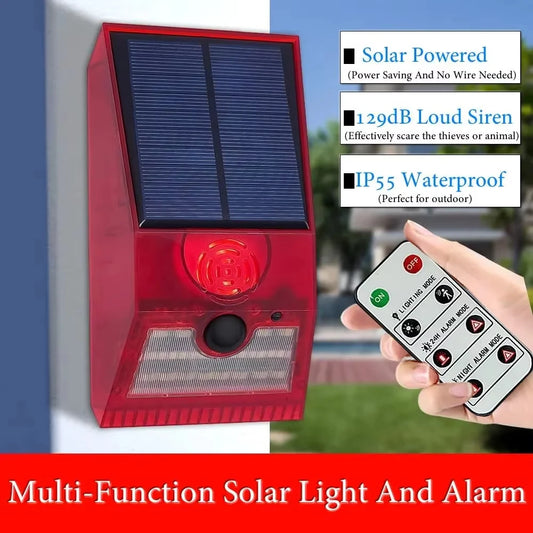 2-In-1 Solar Motion Sensor Detector Alarm Light Remote Control Siren Waterproof 129dB Siren Lamp For Home Outdoor Yard Farm