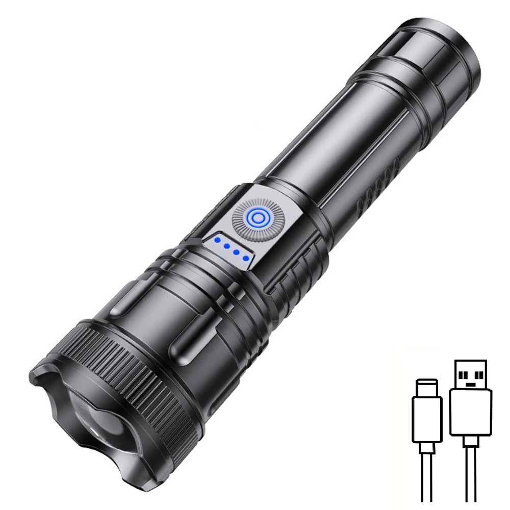 2 pcs High Power Led Flashlight Rechargeable Torch Zoom Long Range Xenon Lamp Portable Usb Hand Lantern For Camping, Outdoor