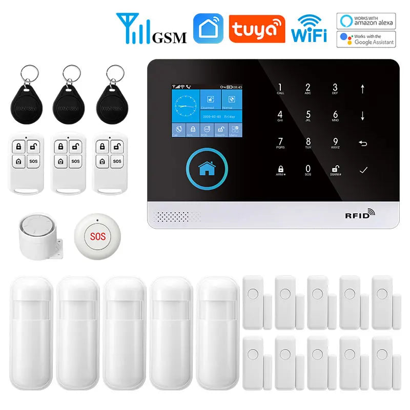 MULO Alarm System For Home Burglar Security 433MHz GSM  Home alarm Wireless PG103 WiFi Alarma Tuya Smart App Work With Alexa