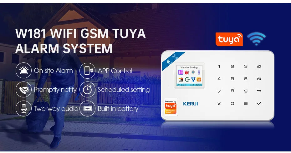 KERUI Tuya Smart WIFI GSM Security Alarm System Works With Alexa Home Burglar Motion Detector Smoke Door Window Sensor APP