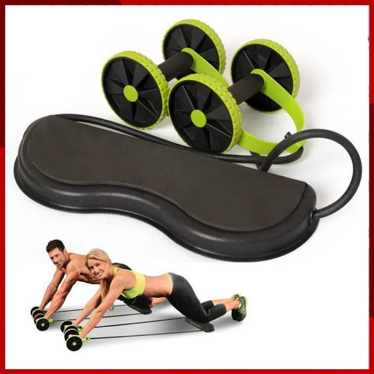 2024 Yoga Muscle Exercise Home Pull Rope Double Wheel Abdominal Fitness Device Abdominal Muscle Wheel Tensioner Elastic Rope