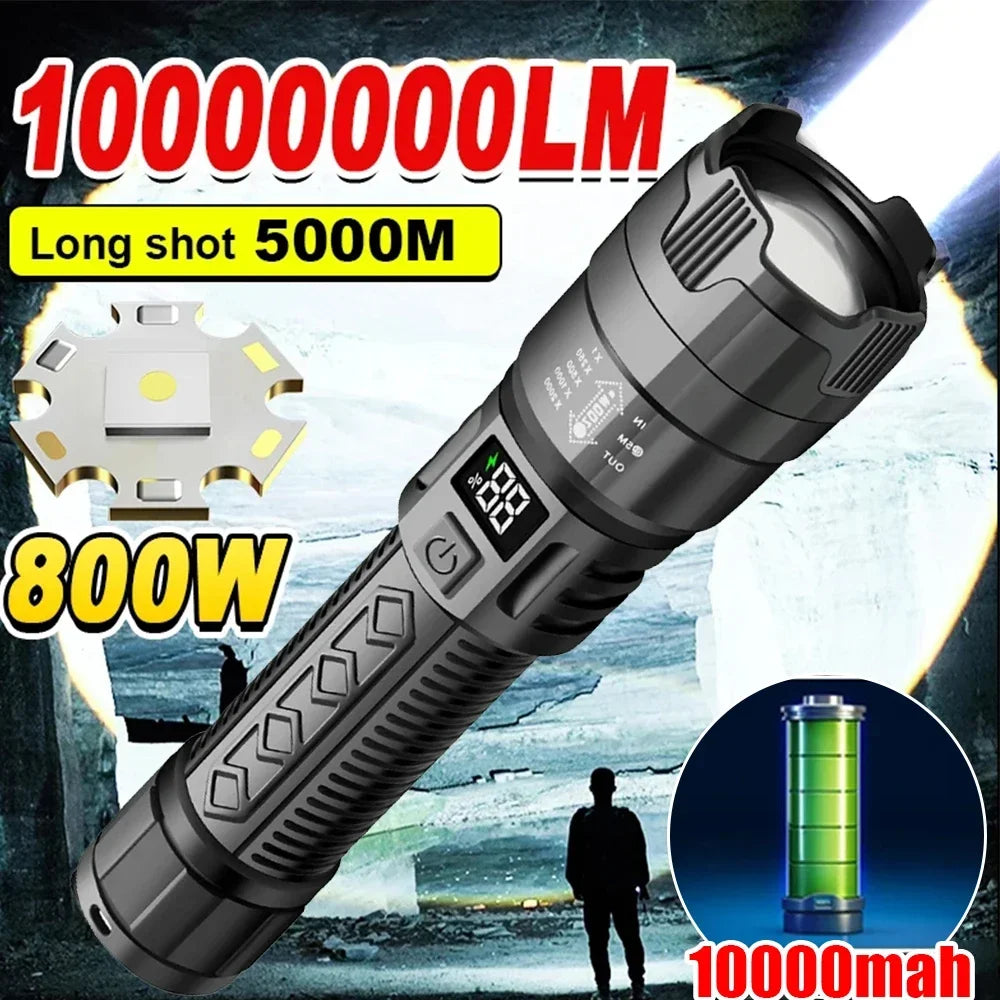 Ultra Bright LED Flashlight 2000LM Type-C Rechargeable Long Range Zoom Tactical Torch Outdoor Emergency Camping Fishing Lantern