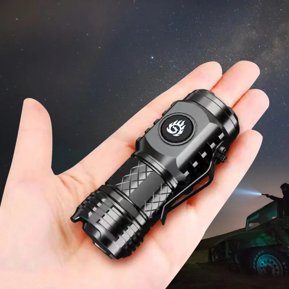 Super Bright Mini Flashlight 3-Eyed High Power LED Flashlight USB Rechargeable Clip-on Torch Light Outdoor Emergency Work Lights