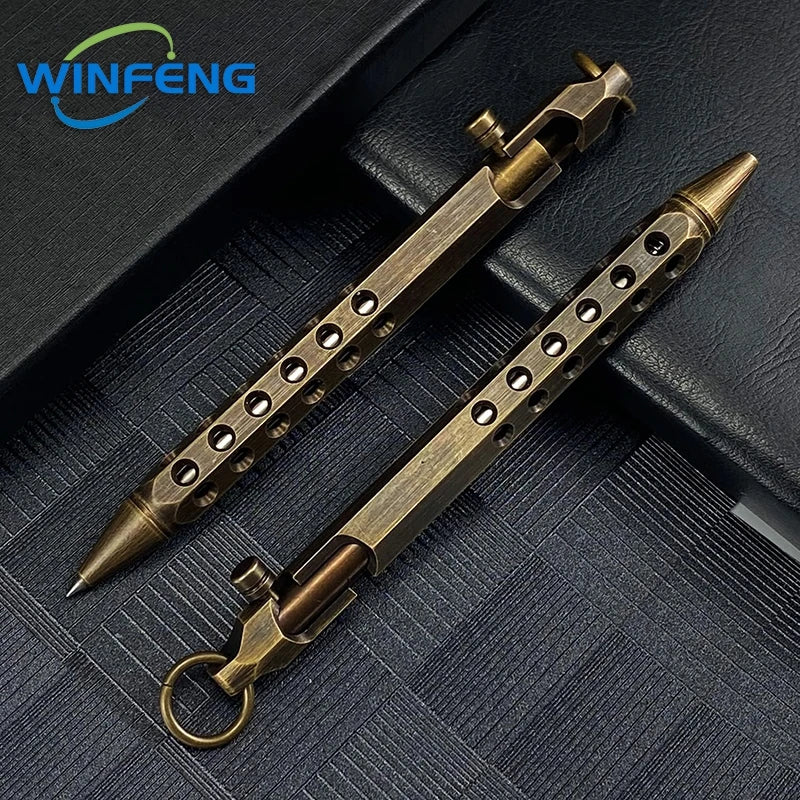 Creative Brass Bolt Action Tactical Pen Business Signature Ballpoint Pen for Self Protection School Student Office Stationery