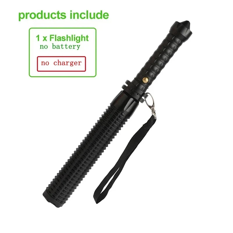 Baseball Bat LED Flashlight AluminumAlloy Focusable Zoomable Super Bright Self Defense Mace Light Tactical Baton Emergency Torch