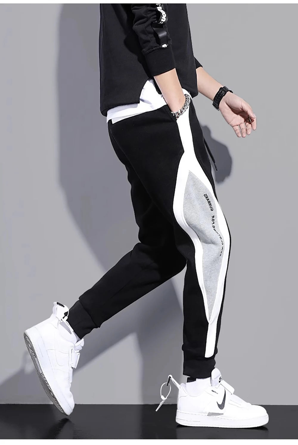 2024 Spring Autumn Men's Sports Pants Male Loose Fitting Leggings Patchwork Running Training Casual Pants Fashion Outfit Trouser