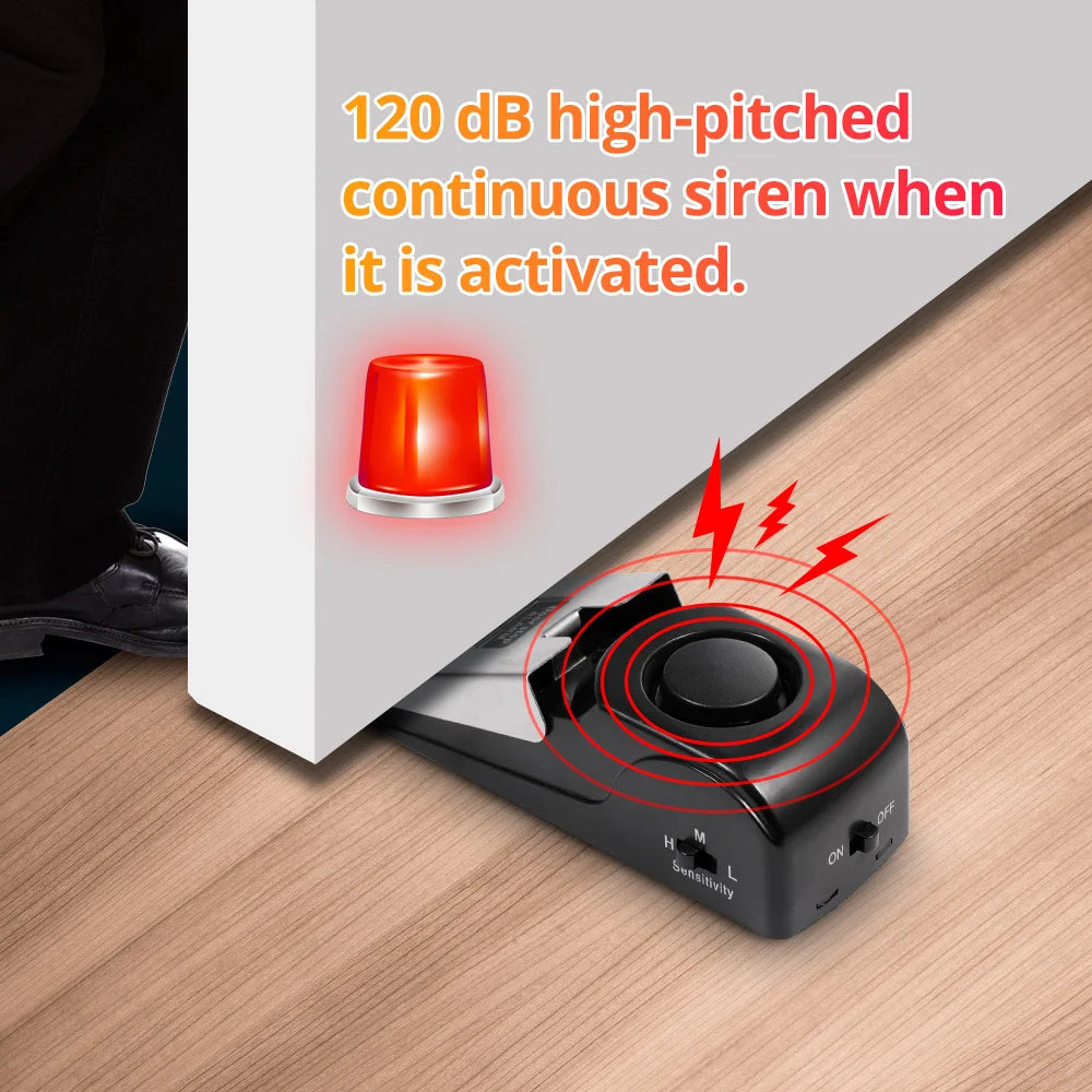 FUERS Wireless Door Stop Alarm System 120dB Loud Home Security Anti-Theft Door Block System Portable Doorstop Preasure Alarm