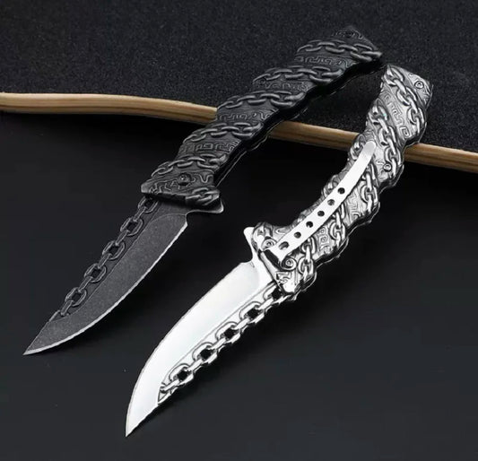 1pc，Multi-function relief chain folding knife, outdoor stainless steel folding knife, multi-purpose fruit knife, hiking knife