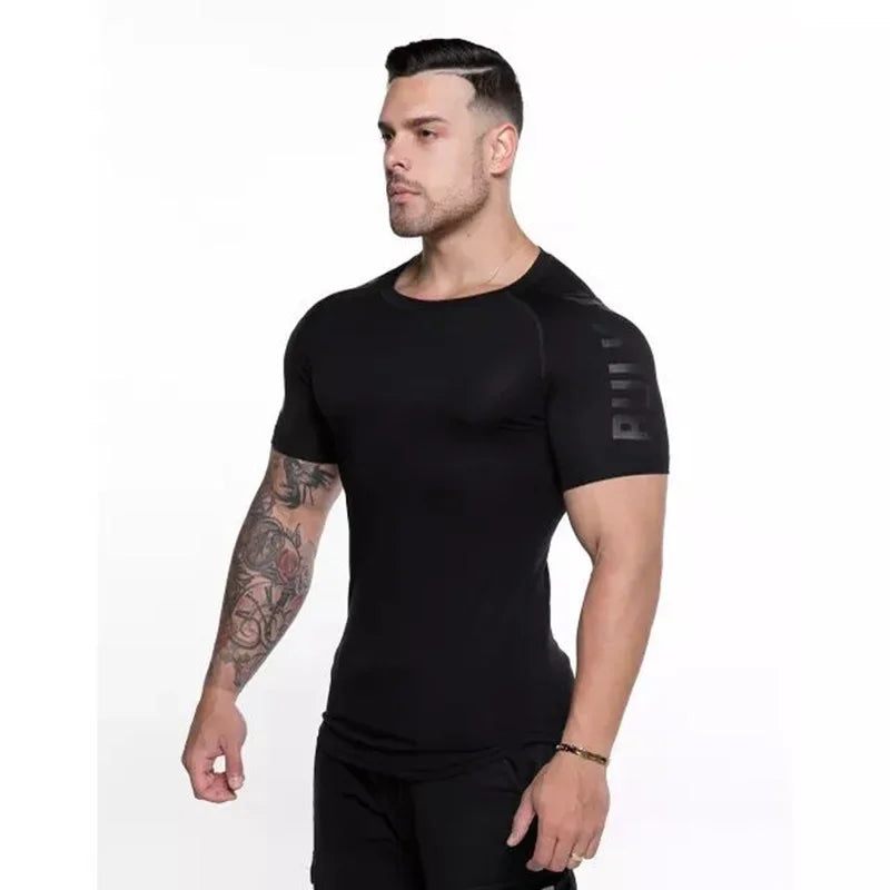 2024 Men Running Sports T-shirt Training Quick Dry Tight Short Sleeves Shirt Bodybuilding compress Fitness Tee Tops men Clothing