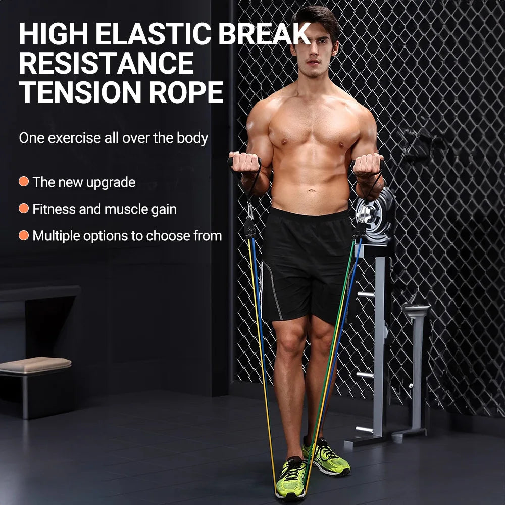 10-14pcs/Set Pull Rope Bodybuilding Resistance Bands Set Multi-function Tensioner Suit Muscle Training Belt Elastic Bands