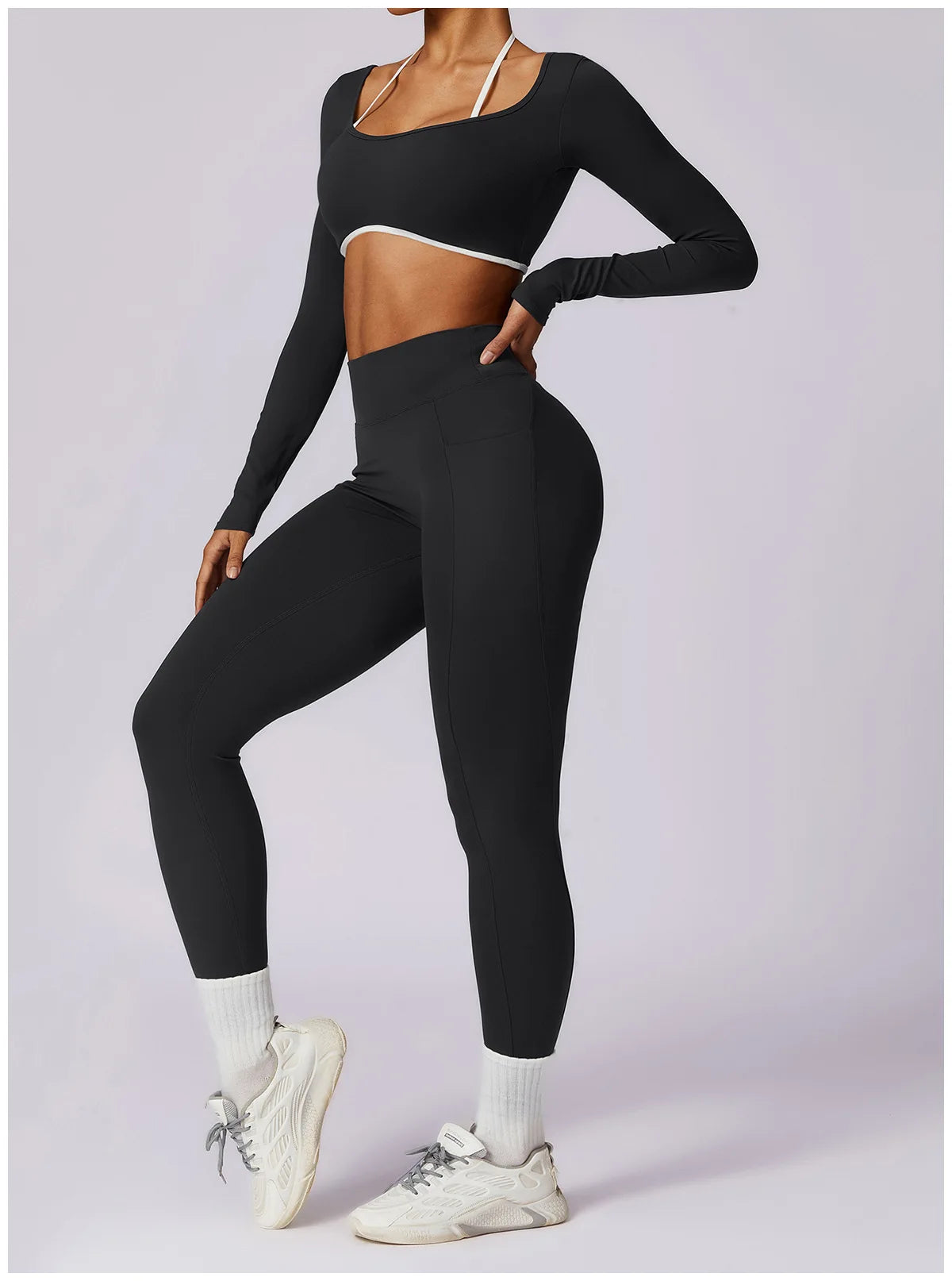 Yoga Set 2PCS Women Sportswear Push Up Workout Clothes Athletic Wear Gym Legging Fitness Bra Crop Top Long Sleeve Sports Suits