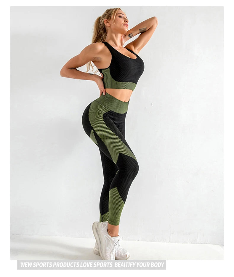 Women 2/3pcs Seamless Workout Outfits Sets Yoga Sportswear Tracksuit Leggings and Stretch Sports Bra Fitness